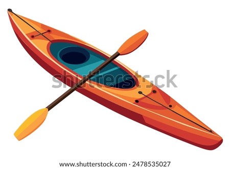 Orange kayak with paddle on white background. Vector illustration