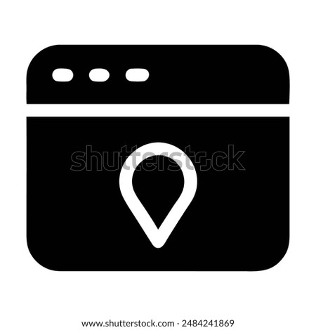 Black and white web browser icon with white location pin. Vector illustration