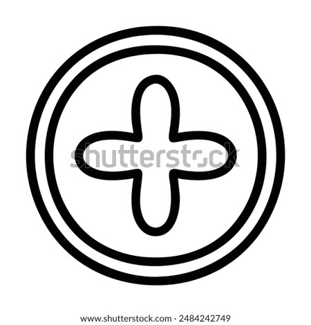 Black and white plus symbol with double circle outline. Vector illustration