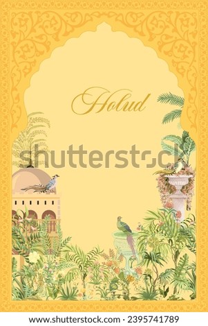 Wedding card Design, Holud Invitation card, Traditional Mughal Plant forest for Invitation card.