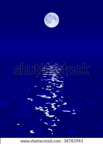 Ocean waves in the shiny moon\'s reflection.