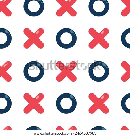 Seamless pattern XO, tic tac toe, red X,blue O, x and circle