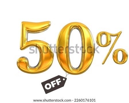 50 percent Off. Discount creative composition of golden balloons. 3d 50% mega sale or fifty percent bonus symbol with confetti. Sale banner and poster. Vector illustration.