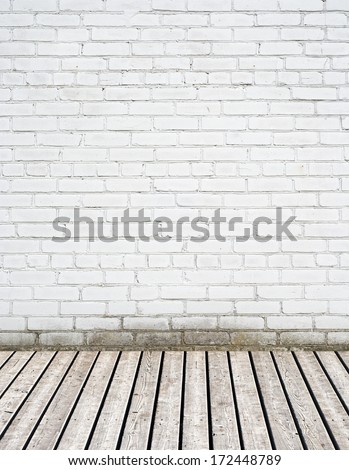 white brick wall and wooden floor background