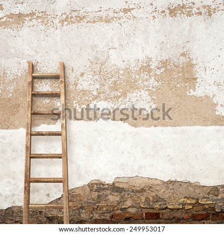 weathered stucco  wall with wooden ladder background
