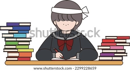 A girl in a sailor suit studying