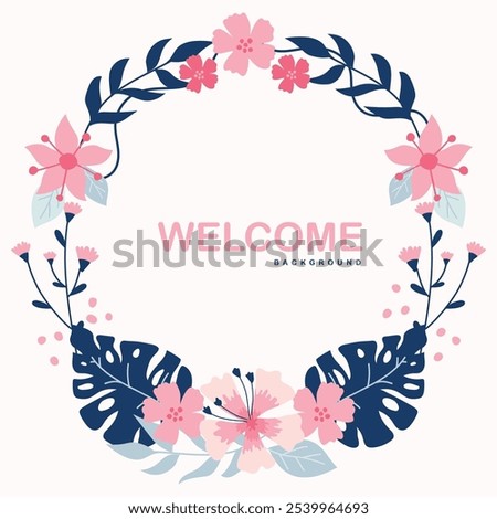 Beautiful rounded flower design background featuring a welcoming 'Welcome' message at the center. Delicately crafted, this floral pattern adds elegance and charm, making it perfect for decor, invites,