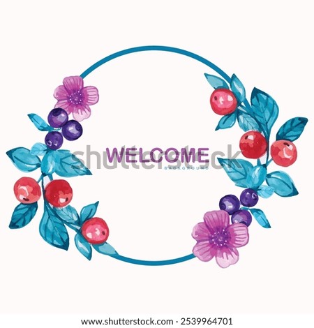 Beautiful rounded flower design background featuring a welcoming 'Welcome' message at the center. Delicately crafted, this floral pattern adds elegance and charm, making it perfect for decor, invites,