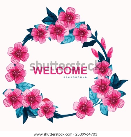 Beautiful rounded flower design background featuring a welcoming 'Welcome' message at the center. Delicately crafted, this floral pattern adds elegance and charm, making it perfect for decor, invites,