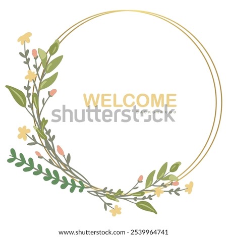 Beautiful rounded flower design background featuring a welcoming 'Welcome' message at the center. Delicately crafted, this floral pattern adds elegance and charm, making it perfect for decor, invites,