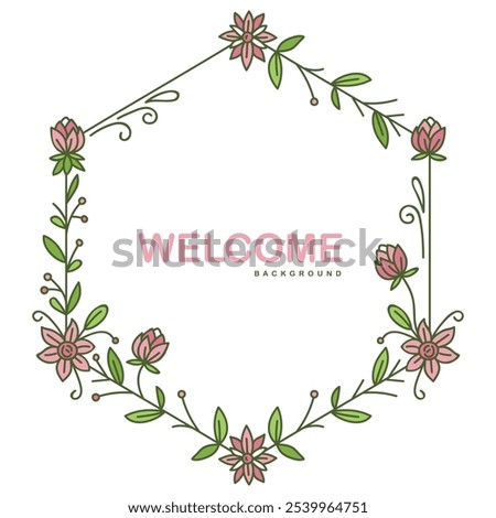 Beautiful rounded flower design background featuring a welcoming 'Welcome' message at the center. Delicately crafted, this floral pattern adds elegance and charm, making it perfect for decor, invites,