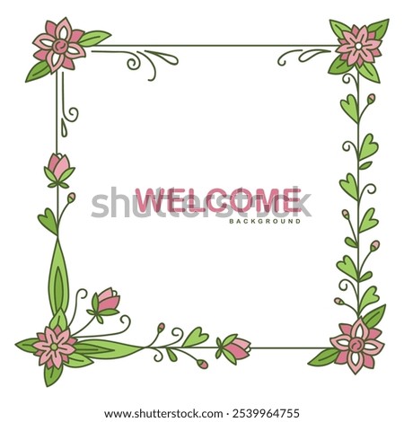 Beautiful rounded flower design background featuring a welcoming 'Welcome' message at the center. Delicately crafted, this floral pattern adds elegance and charm, making it perfect for decor, invites,