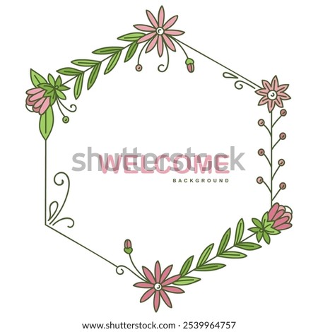 Beautiful rounded flower design background featuring a welcoming 'Welcome' message at the center. Delicately crafted, this floral pattern adds elegance and charm, making it perfect for decor, invites,