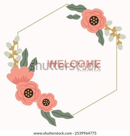 Beautiful rounded flower design background featuring a welcoming 'Welcome' message at the center. Delicately crafted, this floral pattern adds elegance and charm, making it perfect for decor, invites,