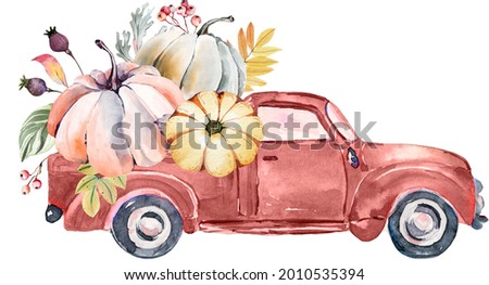 watercolor harvest truck, fall pumpkin harvest clipart. Thanksgiving pumpkin illustration, Harvest festival invitation, farmhouse clipart