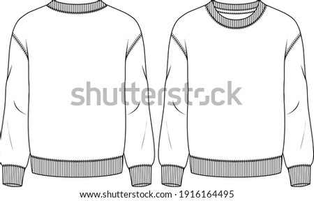Men Fleece Top fashion flat sketch template. Technical Fashion Illustration. Boys Sweatshirt