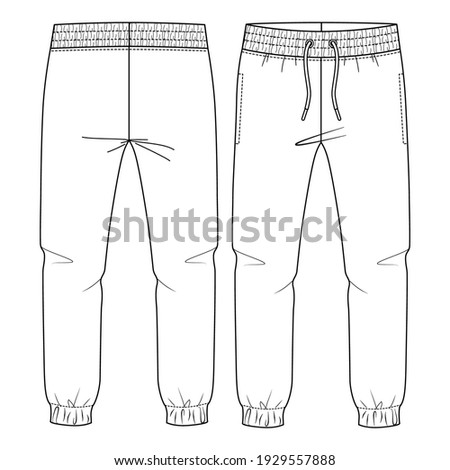 Kids Basic Fleece Sweat Pant fashion flat sketch template. Technical Fashion Illustration. Jogger CAD.