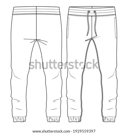 Men Jogging Sweat Pants. flat fashion sketch template. Technical Fashion Illustration. Front Drawcord. Elastic hem