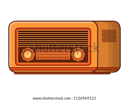 Old radio receiver last century.Retro vintage technology.Musical player.Media and music symbol icon vector.Isolated on a white background.
