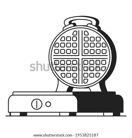 Black silhouette waffle maker.Electric waffle iron.Vector illustration.Isolated on white background.Preparing of  waffles.