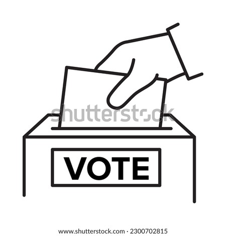 Hand voting ballot box icon.Hand putting paper in the ballot box.Vote line icon. Voting concept. Isolated on white background.Outline vector illustration. Election and democracy.