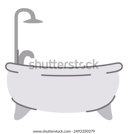 Bath isolated on white background. Bathtub icon.Baby bathtub. Taking bath.Tub bathroom.Vector flat illustration.Home bath sink faucet.Bathroom symbol. Stainless steel crane .Straight Baths.