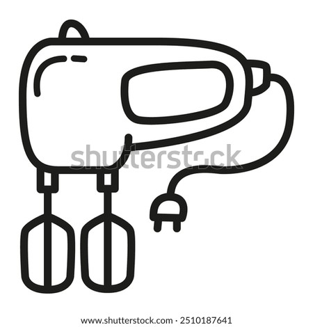 Kitchen appliance for mixing foods.Mixer icon.Kitchen hand mixer.Isolated on white background.Outline vector illustration.