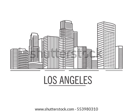 The city landscape drawn with lines los angeles on a white background.Down town American landscape with skyscrapers and high-rise buildings in flat style a vector.hand drawn


