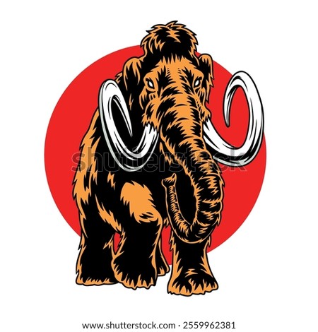 Mighty Mammoth Striding: Ice Age Icon with a Sunlit Backdrop – Ideal for Posters and T-Shirt Designs