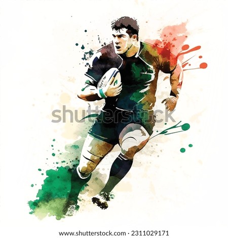 A man playing Rugby watercolor painting