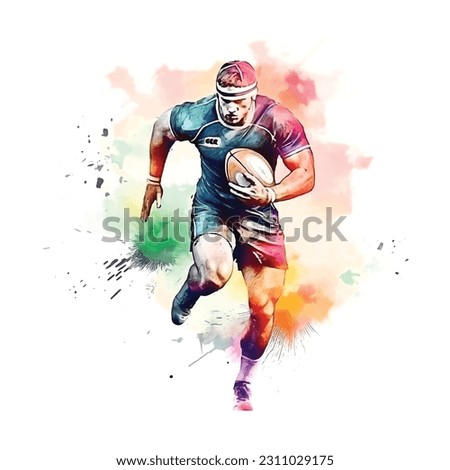 
A man playing rugby watercolor paint