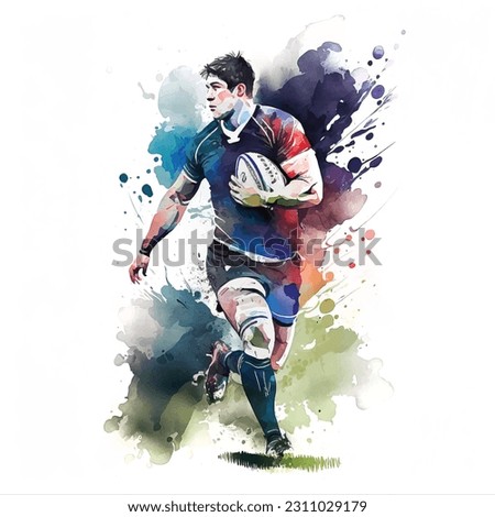 
A man playing Rugby watercolor painted