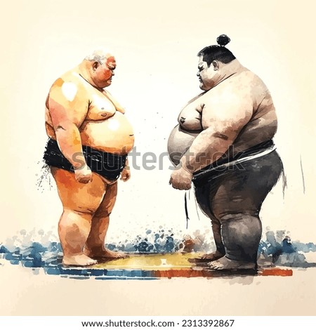 Sumo match vector watercolor painted ilustration