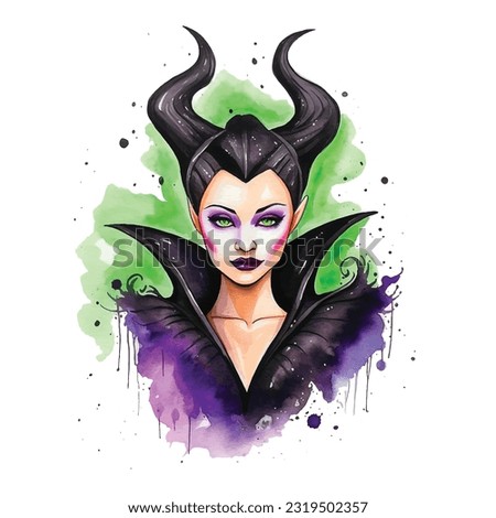 Maleficent ilustration watercolor hand paint