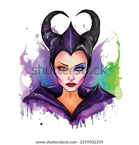 Maleficent ilustration watercolor hand painted