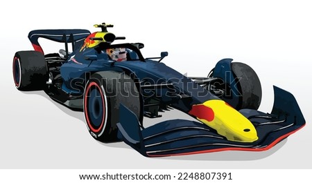concept art design template vector isolated blue red yellow sticker stripe decal power hybrid white background race single side view seater F1 3d car gp icon transport jet sport racing symbol