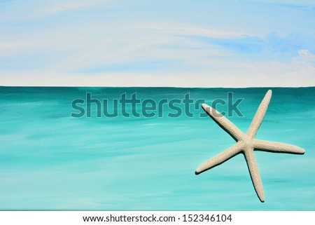 Starfish on a ocean-scape background, room for your text