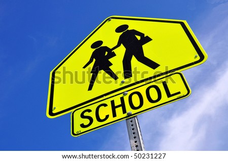 Caution School Crossing Sign Stock Photo 50231227 : Shutterstock