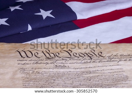 American Constitution with US Flag