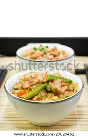 Rice with a chicken and vegetables in Japanese