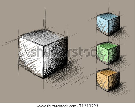 sketch of geometric  object (cube)
