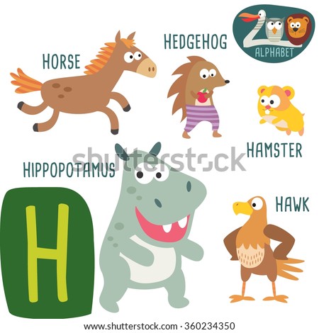 Cute Zoo Alphabet In Vector.H Letter. Funny Cartoon Animals: Horse ...