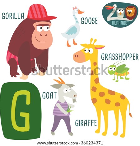 Cute Zoo Alphabet In Vector.G Letter. Funny Cartoon Animals: Gorilla ...