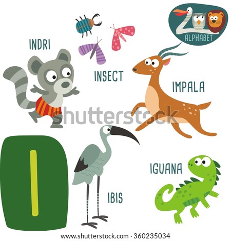 Cute Zoo Alphabet In Vector.I Letter. Funny Cartoon Animals: Ibis ...