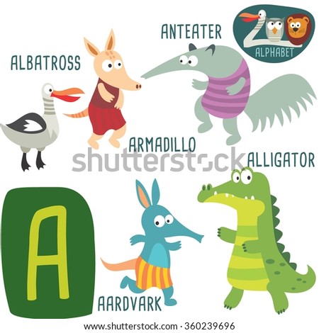 Cute Zoo Alphabet In Vector. A Letter. Funny Cartoon Animals: Albatross ...