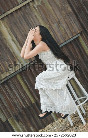 Similar – Image, Stock Photo Rustic dressed woman with grey wool jacket and blue scarf with fringes in autumn in front of a farm in Rudersau near Rottenbuch in the district Weilheim-Schongau in Upper Bavaria