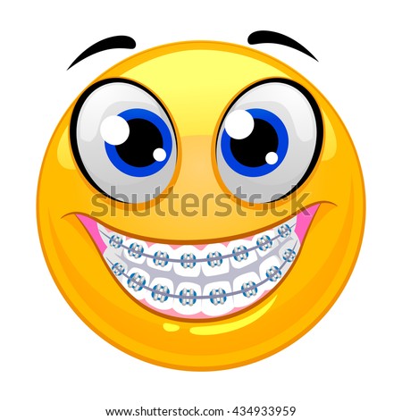 Vector Illustration of Smiley Emoticon Showing teeth with Braces