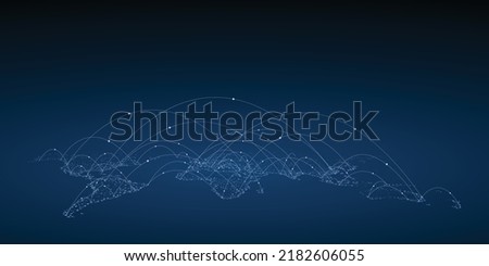 Transportation and connections of the world. Vector illustration created from dots and lines. logistics concept for business on dark blue background.