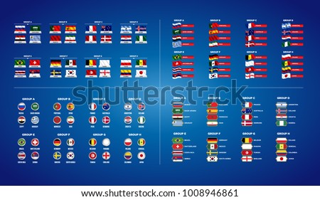Football World championship groups. Set of four different flag illustration. Vector flag collection. 2018 soccer world tournament in Russia. World football cup. Nations flags info graphic. 商業照片 © 