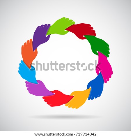 Hands holding in circle. Colorful hands logo concept design suitable for various youth, multicultural and business organization purposes.